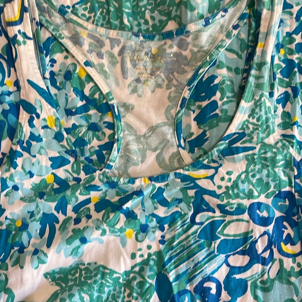 Lilly Pulitzer Teal and Blue Leaf Print Top